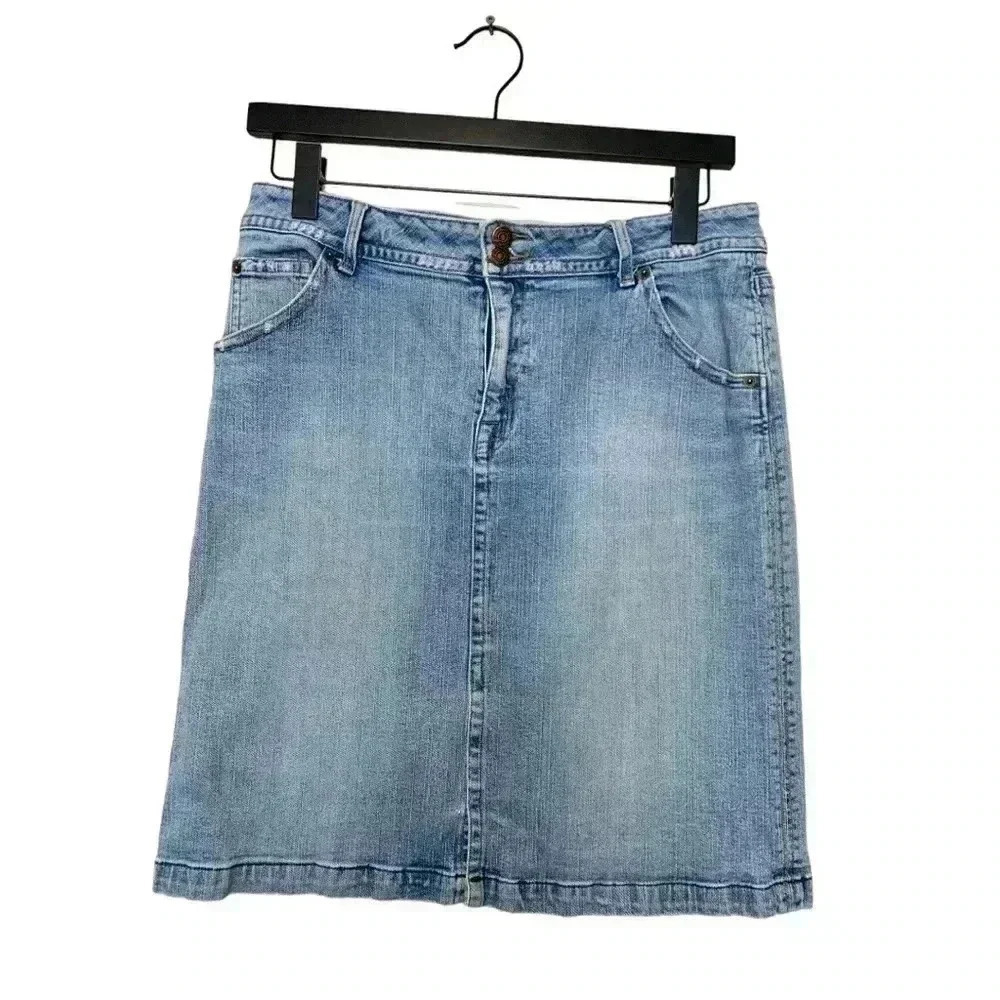 St. Johns Bay distressed, heavy weight denim skirt.